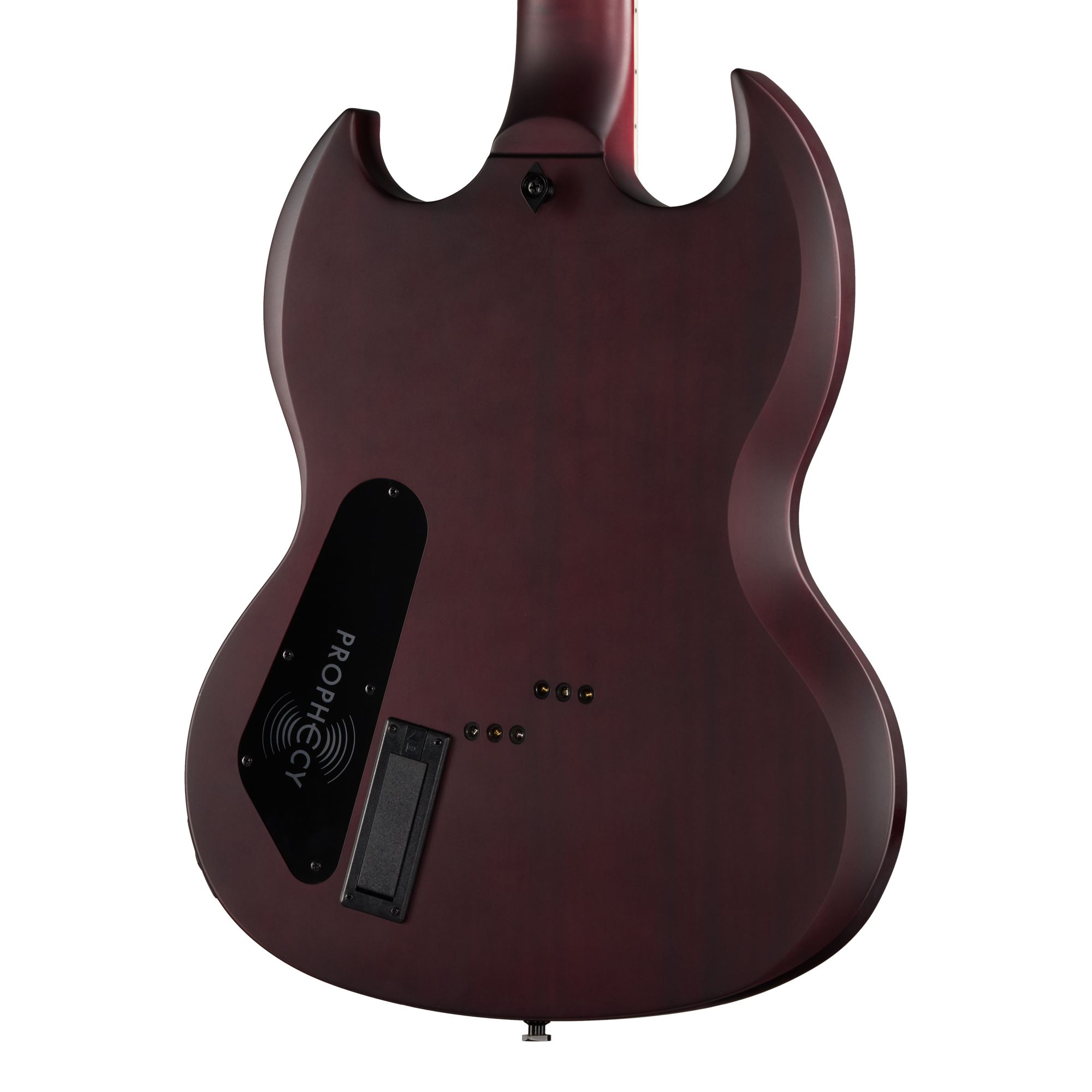 E-Gitarre, Mahagonikorpus, Dunkelrot, Doppel-Cutaway, Tonabnehmerfach